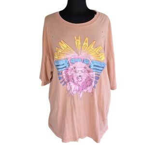 Van Halen Graphic Women's Tee - Peach Soft Distressed Boho Band T-shirt Rock